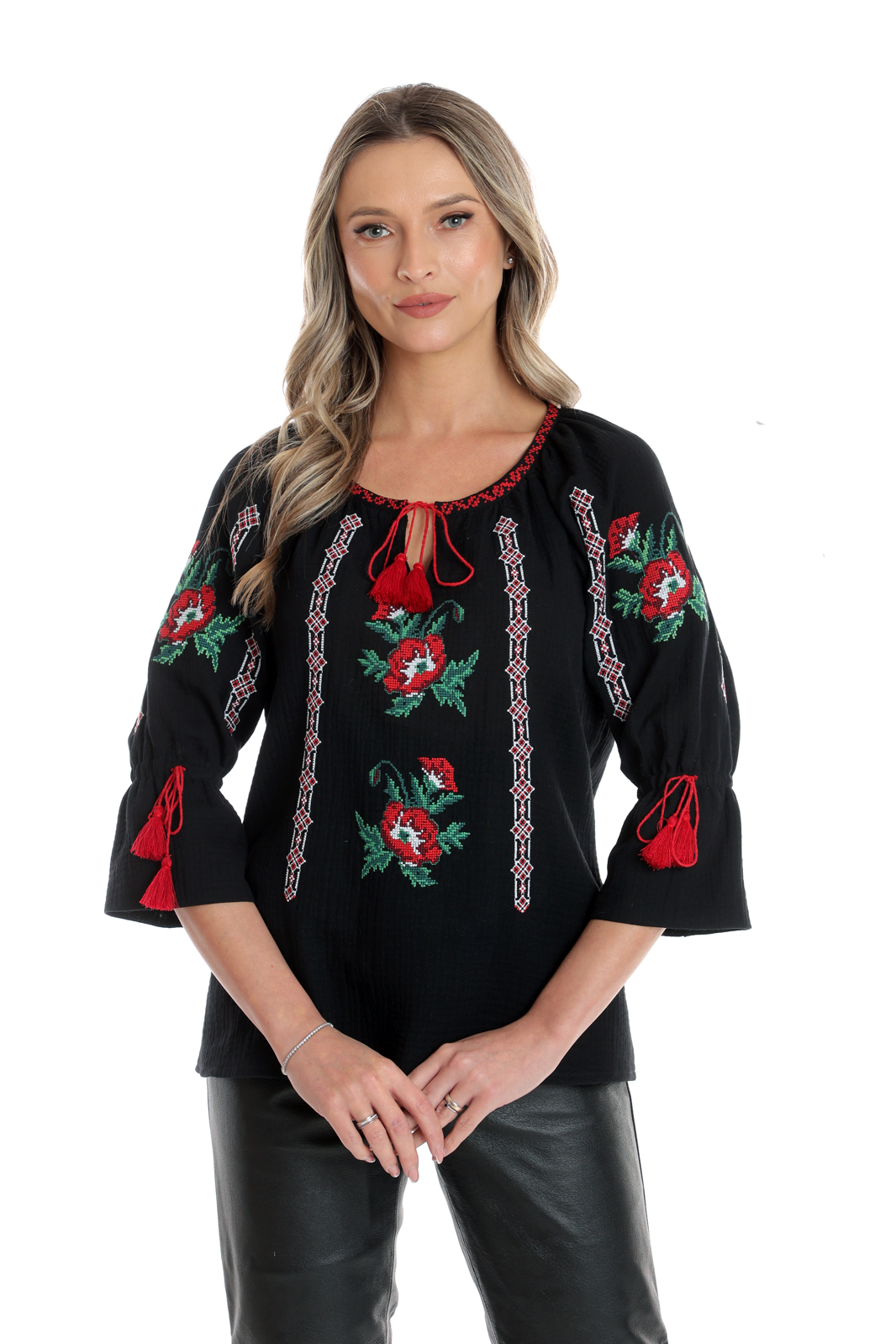 Poza produs Ie broderie dama DP25IE87 negru/rosu maci, Dress to Impress | marimea 36/38