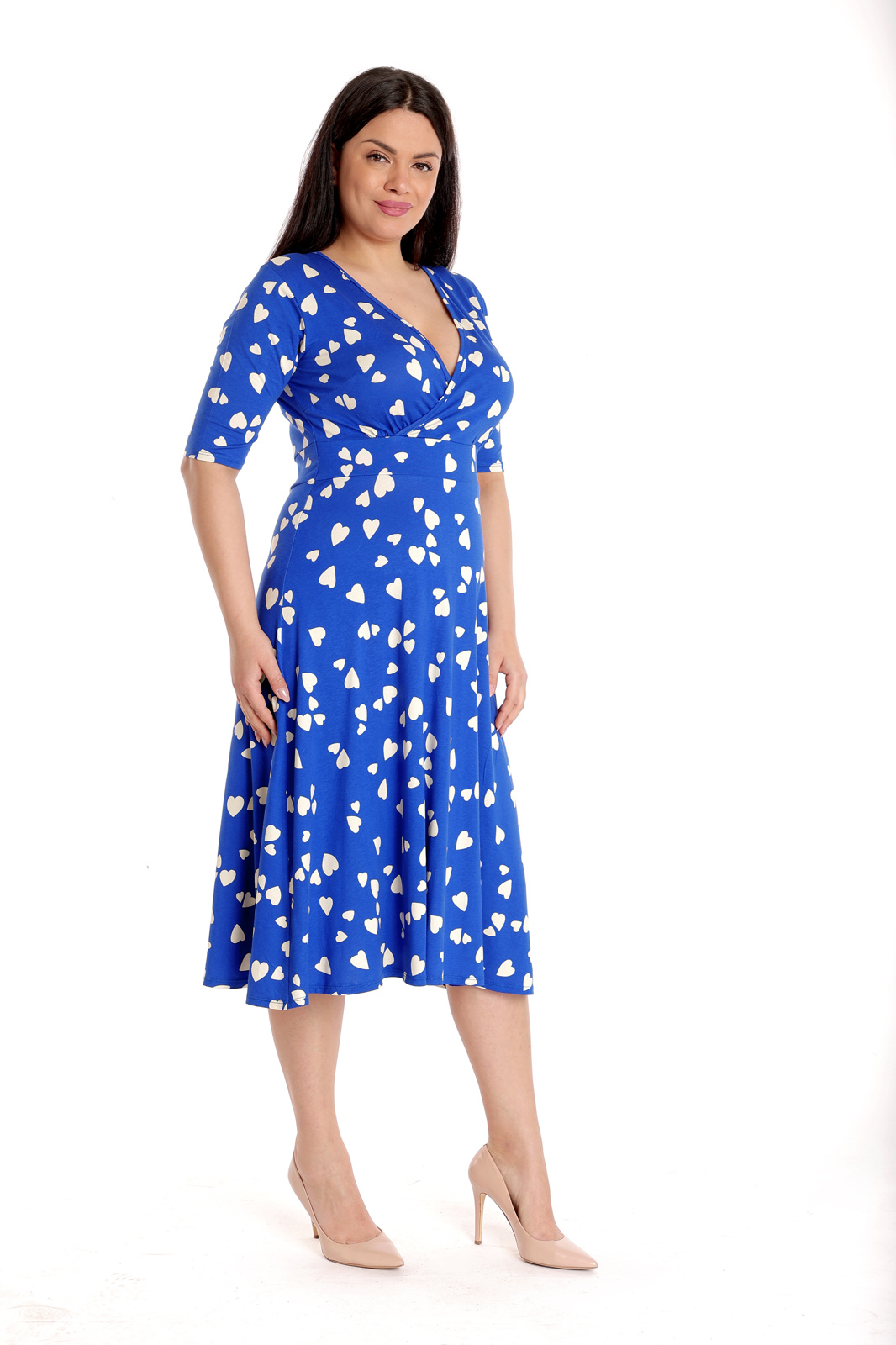 Poza produs Rochie decolteu CV23030 albastru levantica/inimioare, Cesy | marimea S