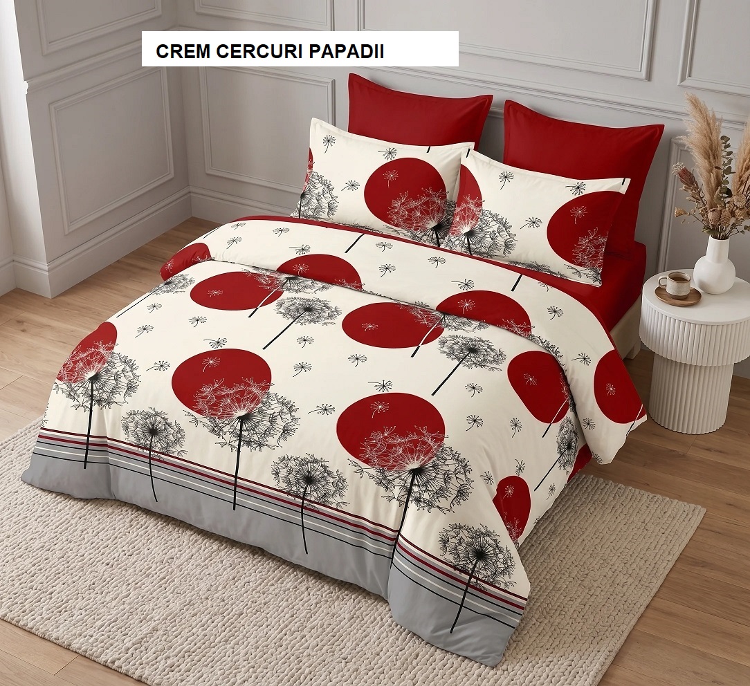 Poza produs Lenjerie pat cu husa FINET (6 piese) crem cercuri papadii 180x200 cm, Ralex | 1 buc