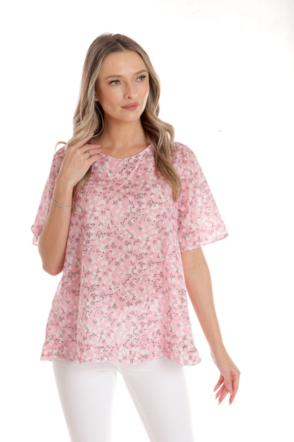 Poza produs Bluza volanas CV25043 roz microfloral, Cesy | marimea XL