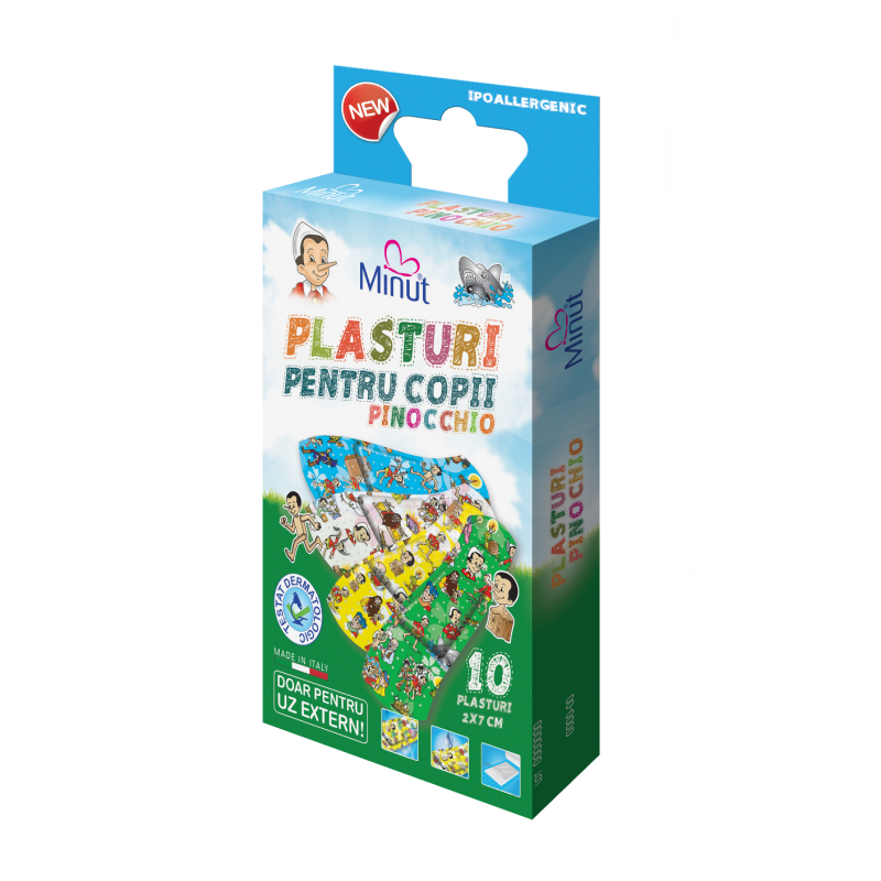 Poza produs Plasturi pentru copii Pinochio 2 X 7CM, 10 BUC, Minut
