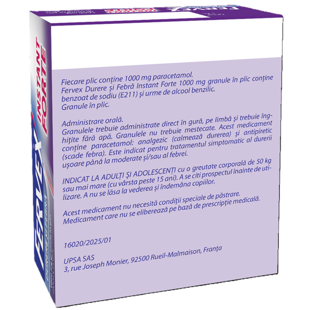 Poza produs Fervex durere si febra instant forte 1000 mg, Upsa | 8 plicuri