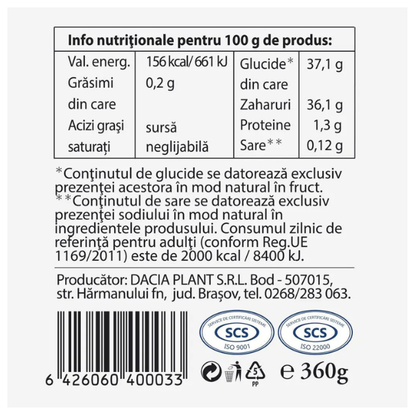 Poza produs Bun de tot dulceata de zmeura, fara zahar, Dacia Plant | 360g
