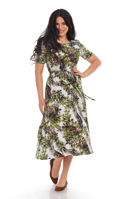 Poza produs Rochie snur talie ERV21V165 alb/verde imprimeu frunze, Eranthe | marimea S