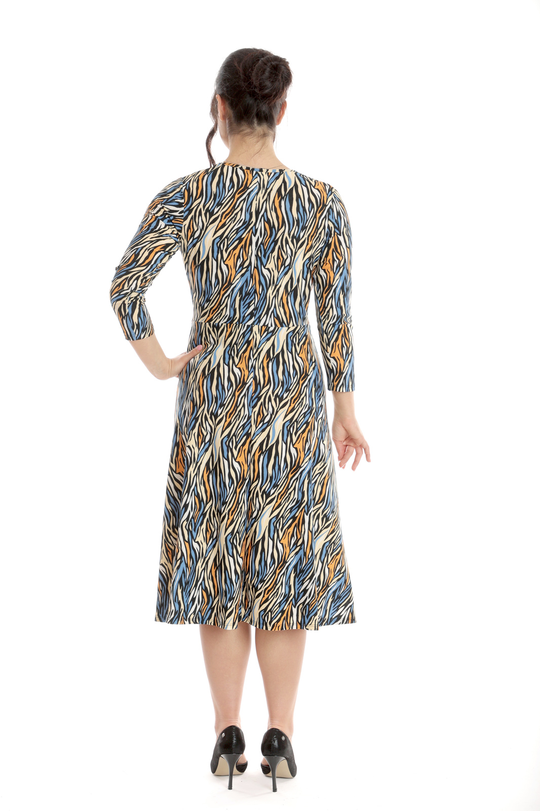 Poza produs Rochie pliuri bust CP24027 SIZE albastru/orange animal print, Cesy | marimea XXXL