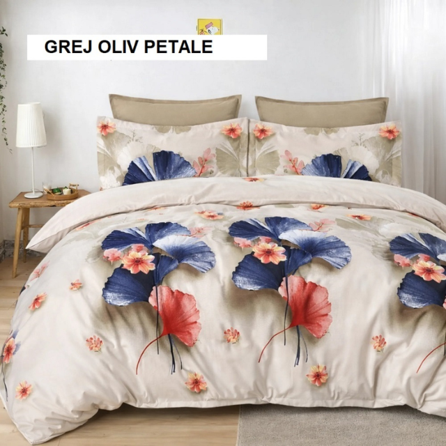 Poza produs Lenjerie pat FINET (6 piese) grej oliv petale 230x250 cm, Ralex | 1 buc