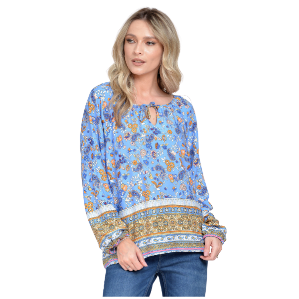 Poza produs Bluza ie dama ERT23V242 albastru/galben imprimeu combinat, Eranthe | marimea L