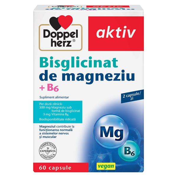 Bisglicinat de magneziu + B6, Doppelherz Aktiv | 60 capsule — poza produs 1/4