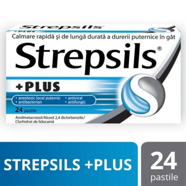 Poza produs Strepsils Plus, Reckitt Benckiser | 24 pastile