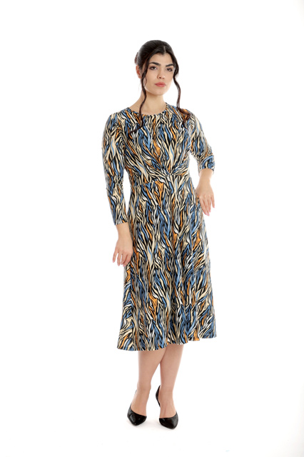 Poza produs Rochie pliuri bust CP24027 albastru/orange animal print, Cesy | marimea S