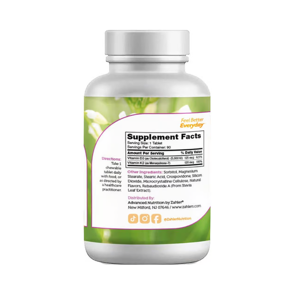 Poza produs GNC Zahler Chewable Vitamin D3 + K2 , General Nutrition Corp | 90 tbl. masticabile