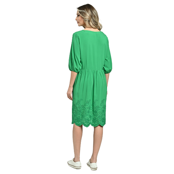 Poza produs Rochie midi cu buzunare ERV24V262 verde intens/broderie, Eranthe | marimea L