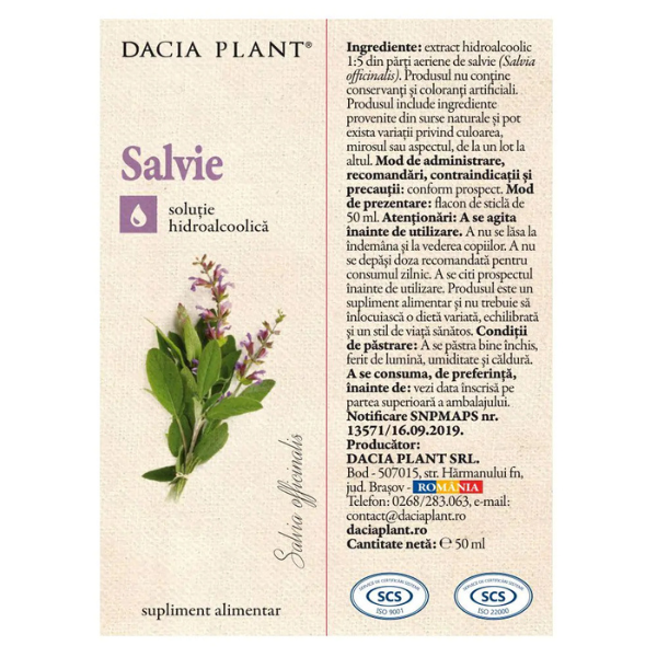 Poza produs Tinctura Salvie, Dacia Plant | 50 ml