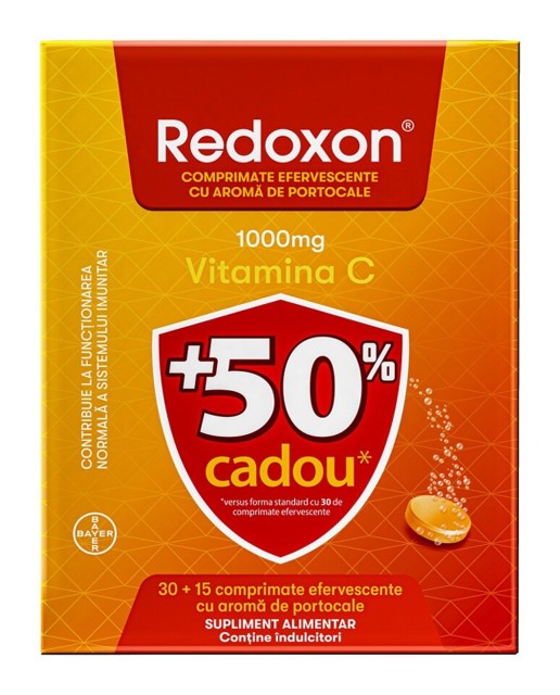Poza produs Redoxon cu aroma de portocale 1000 mg, 30 + 15 comprimate efervescente CADOU, Bayer
