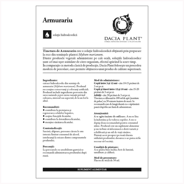 Poza produs Tinctura Armurariu, Dacia Plant | 50 ml