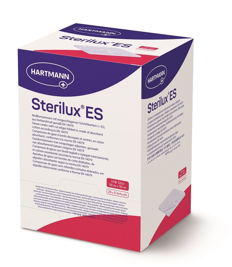 Poza produs Comprese sterile din tifon Sterilux ES, 10 cm x 10 cm, Hartmann | 25 plicuri