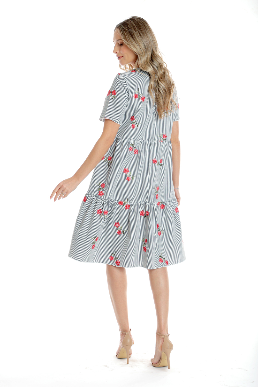 Poza produs Rochie volane CV25030 alb dungulite/broderie florala, Cesy | marimea L