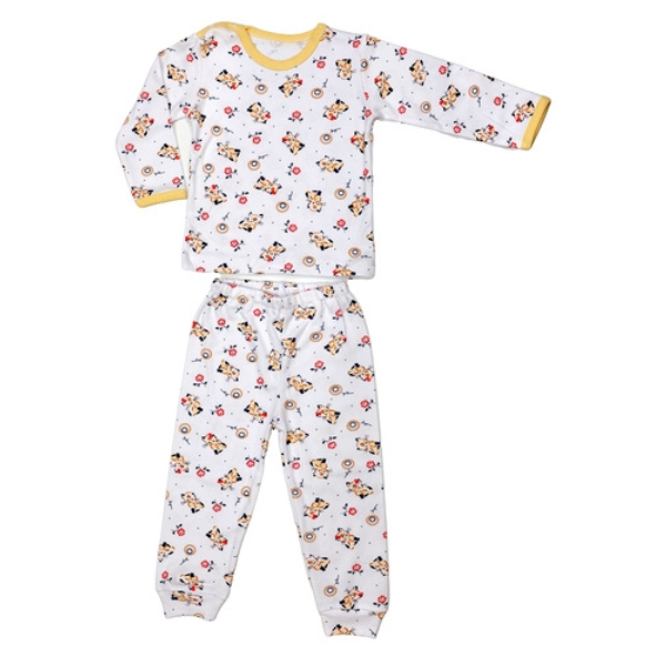 Poza produs Pijama maneca lunga RB11 alb/imprimeu pisicute, Rombaby | 4/5 ani