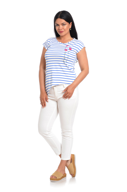 Poza produs Bluza asimetrica ERV22B76 alb/albastru dungi, Eranthe | marimea S