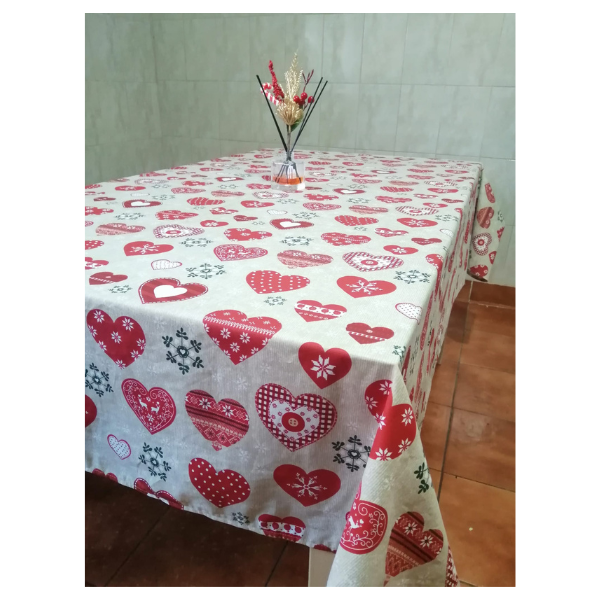 Fata de masa (mare) BBC Ranforce, bej/inimioare rosii, 240x150 cm, Andana | 1 buc — poza produs 1/2