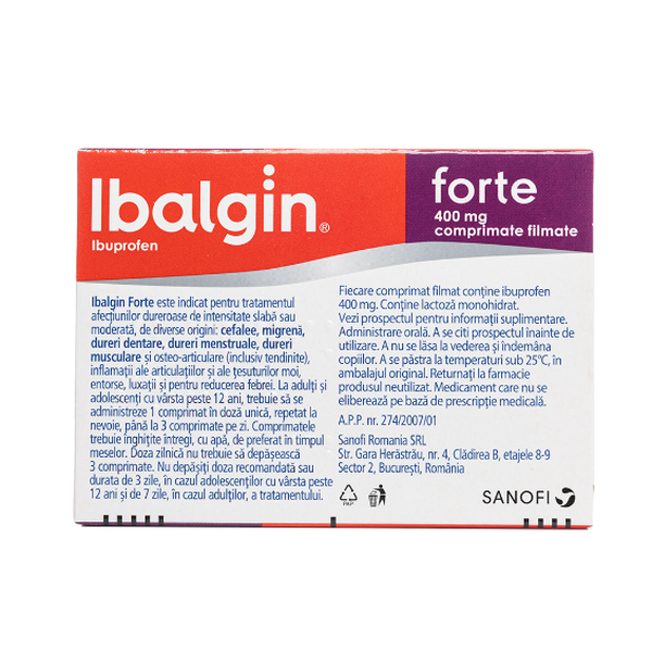 Poza produs Ibalgin Forte 400 mg, Opella Healthcare | 12 comprimate filmate
