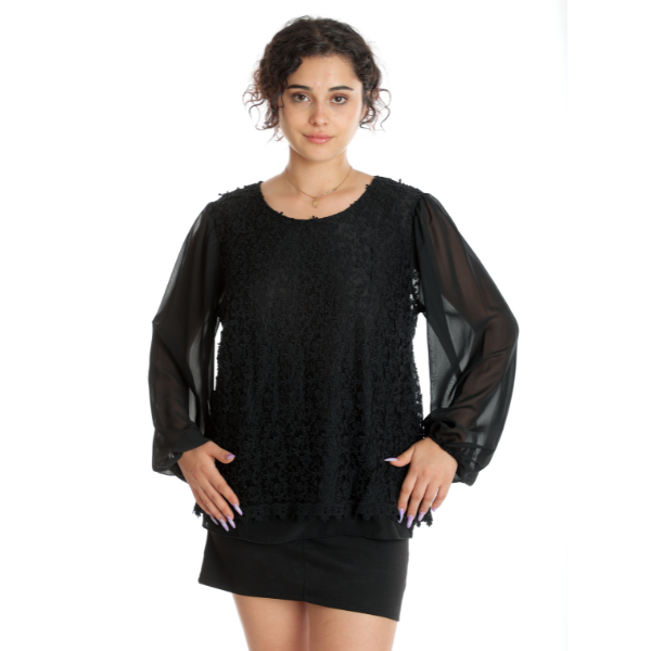 Poza produs Bluza dantela & voal CT24101 negru, Cesy | marimea M