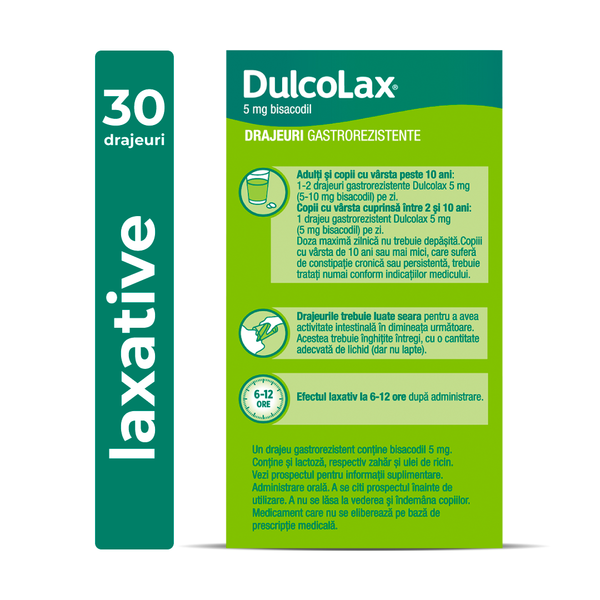 Poza produs Dulcolax 5 mg drajeuri gastrorezistente, Opella Healthcare | 30 drajeuri gastrorezistente