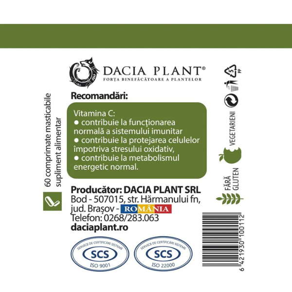 Poza produs Vitamina C cu Acerola, Dacia Plant | 60 comprimate