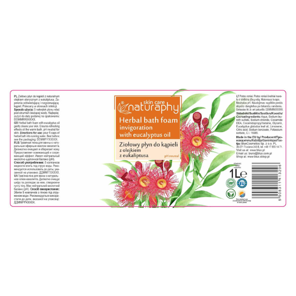 Poza produs Spuma de baie cu Ulei esential de Eucalipt Naturaphy Herbal, Blux | 1L