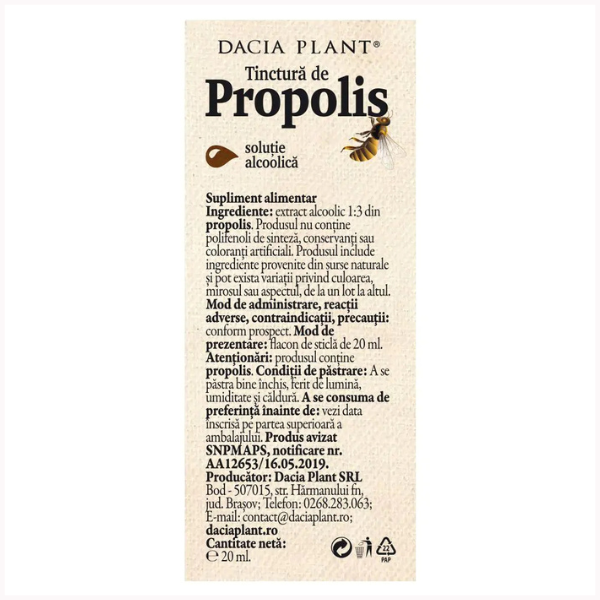 Poza produs Tinctura Propolis, Dacia Plant | 50 ml