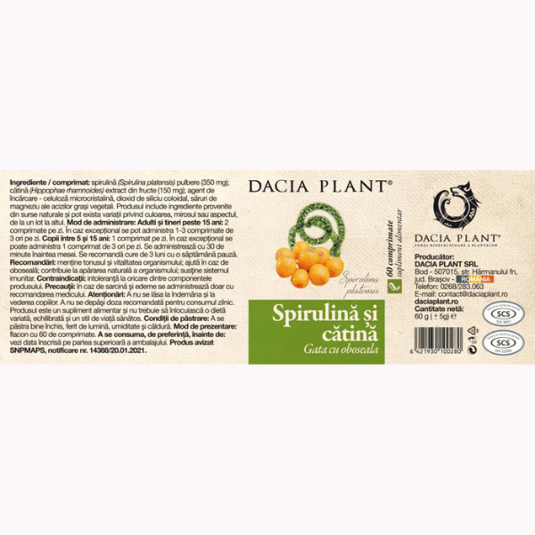 Poza produs Spirulina si Catina, Dacia Plant | 60 comprimate