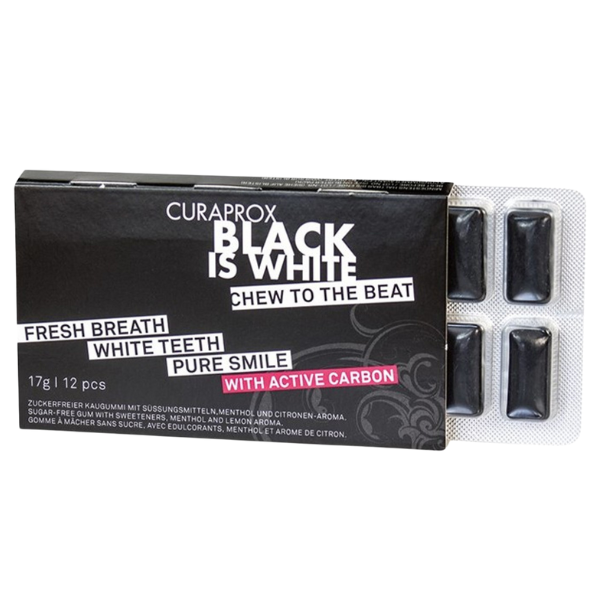 Poza produs Guma de mestecat Black is White, Curaprox | 17 g