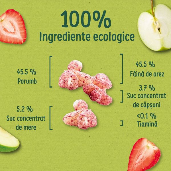 Puffcorn Snack Bio cu Capsuni si Mere, 12 luni+, Organix | 4 x 10 g — poza produs 3/3