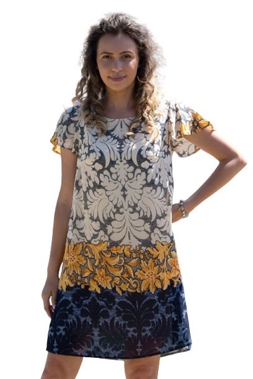 Poza produs Rochie CV23055 ivoire/bleumarin/galben, Cesy | marimea S