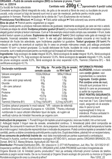 Poza produs CEREALE ECOLOGICE BIO CU BANANE SI PRUNE 7+ LUNI 200G 225314