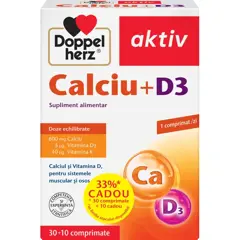 Calciu + D3, Doppelherz Aktiv | 30 comprimate + 10 comprimate CADOU