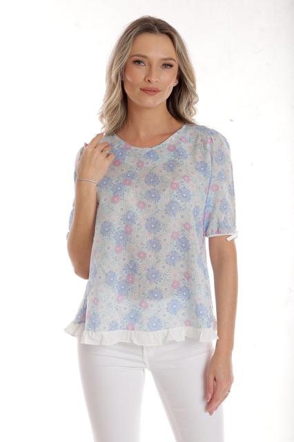 Poza produs Bluza volanas CV25039 bleu floral, Cesy | marimea XL