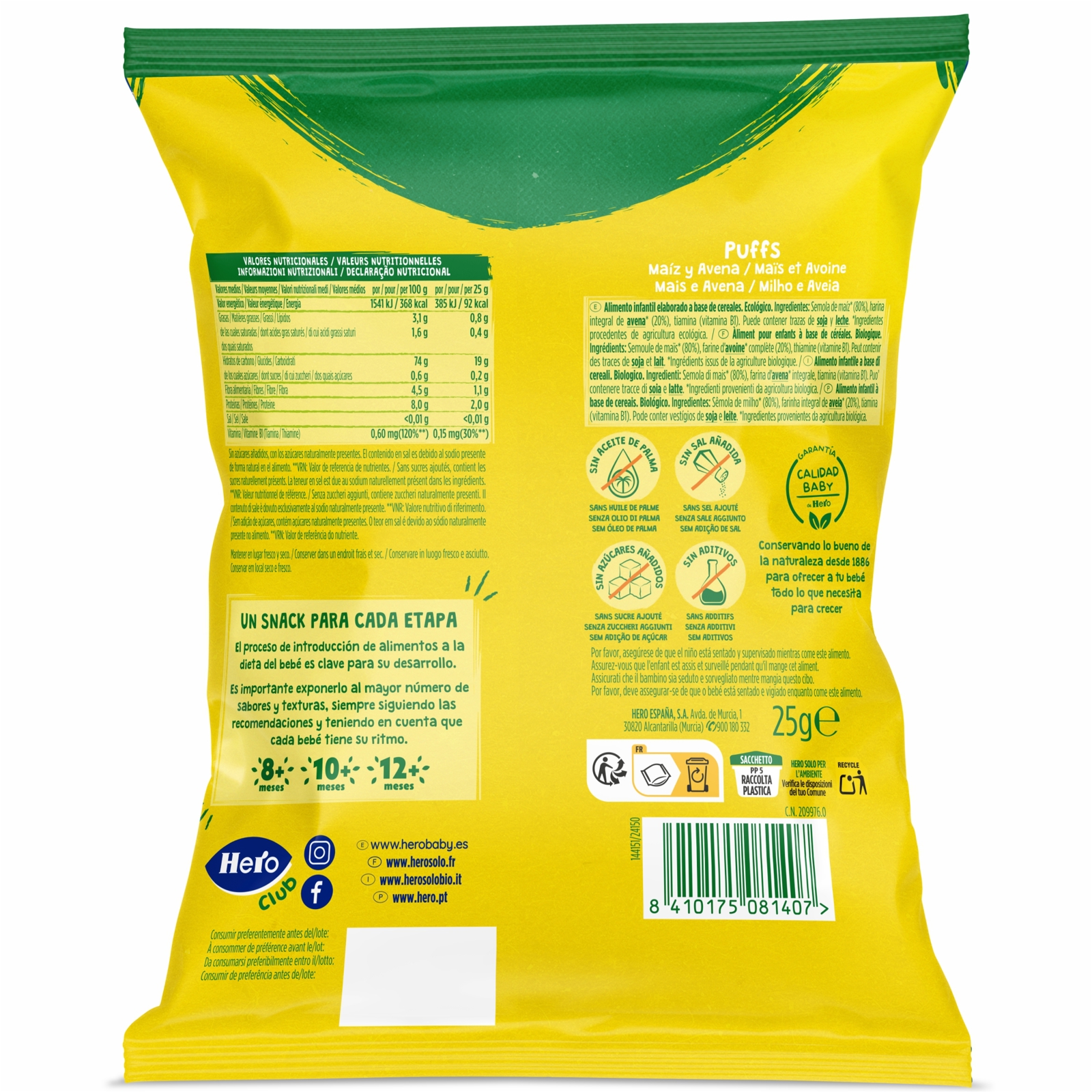Poza produs HERO SOLO SNACK PORUMB SI OVAZ 25G ECO 8LUNI+ 29916