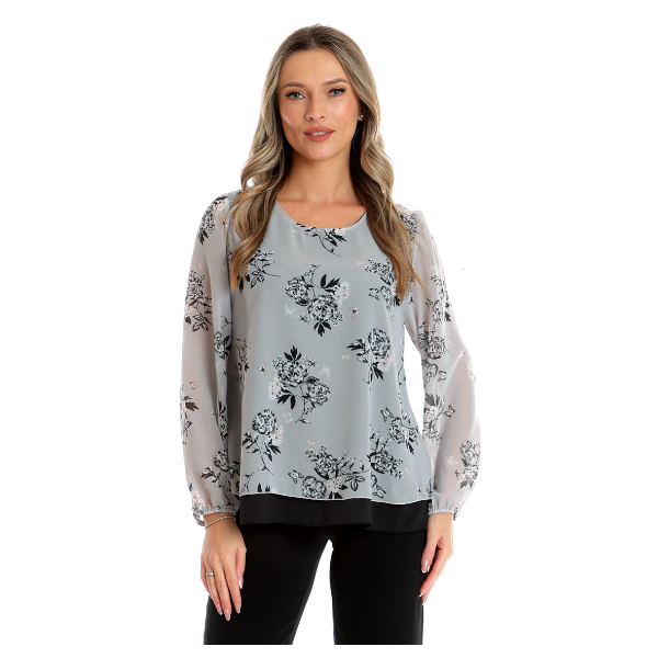Poza produs Bluza voal dublu CP25024 gri floral/negru, Cesy | marimea S