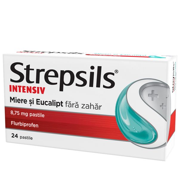 Poza produs Strepsils Intensiv miere si eucalipt fara zahar 8,75 mg, Reckitt Benckiser Healthcare | 24 pastile de suptFARA ZAHAR 8,75 MG X 24