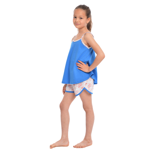 Pijama de vara fete AV2237 albastru/alb floral, Andana | marimea 34 (7/8 ani) — poza produs 2/3