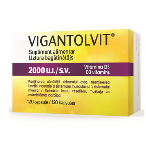 Poza produs VIGANTOLVIT, Vitamina D3 2000 U.I., Catalent | 120 capsule moi