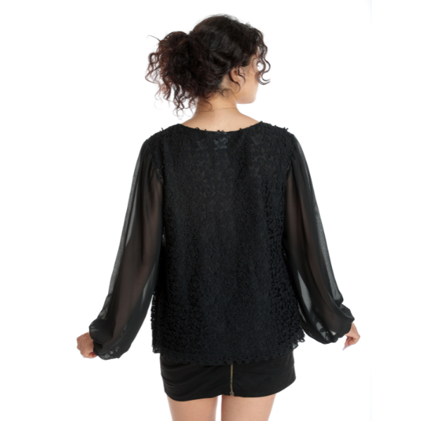 Poza produs Bluza dantela & voal CT24101 negru, Cesy | marimea M