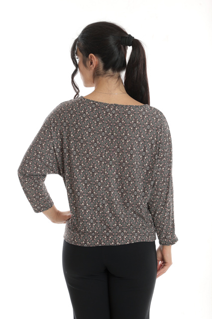 Poza produs Bluza chimono CP24021 grej & roz pudra geometric, Cesy | marimea L