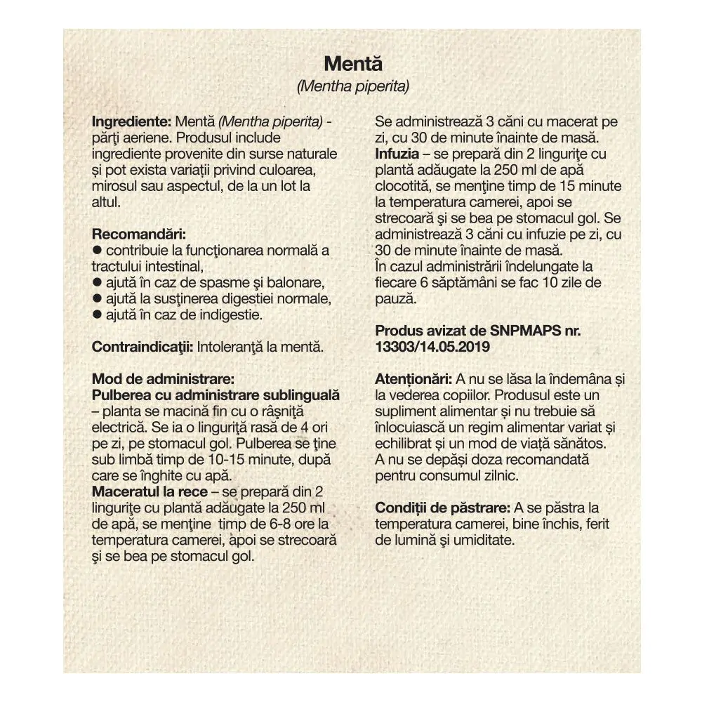 Poza produs Ceai Menta, Dacia Plant | 50 g