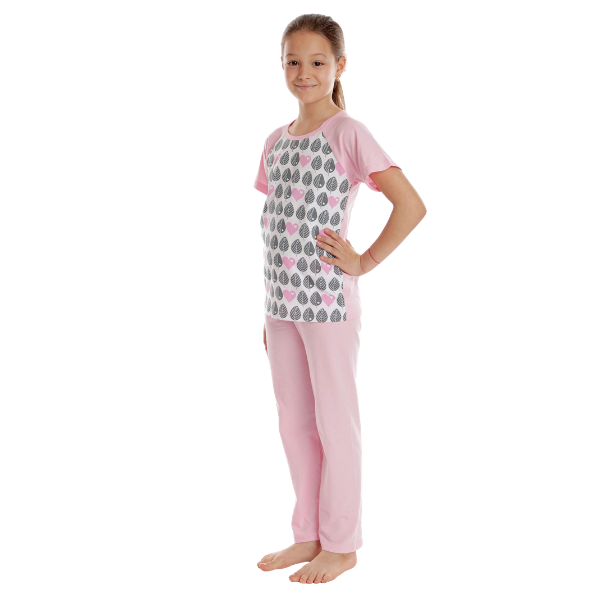Pijama fete AV2420 roz/imprimeu frunze, Andana | marimea 34 (7/8 ani) — poza produs 2/3