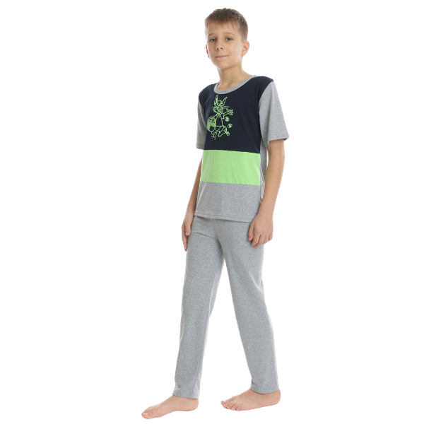 Pijama copii (baieti) AP2410 gri/vernil/bleumarin, Andana | marimea 34 (7/8 ani) — poza produs 2/3