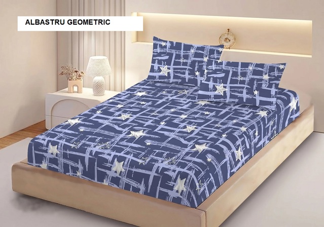 Poza produs Husa de pat FINET + 2 fete de perna albastru geometric 200x160 cm, Ralex | 1 buc