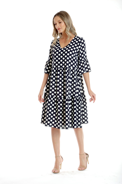 Poza produs Rochie volane CP25020 bleumarin/alb buline, Cesy | marimea S