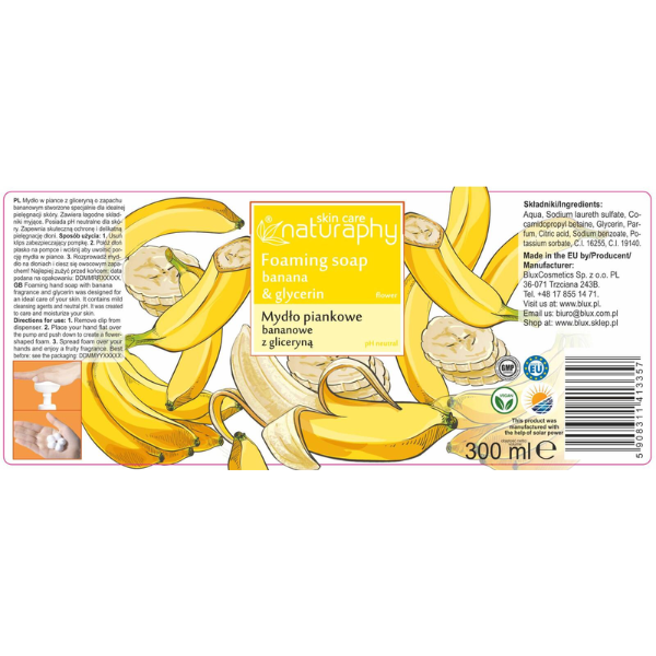 Poza produs Sapun - spuma cu Banane si Glicerina Naturaphy, Blux | 300 ml